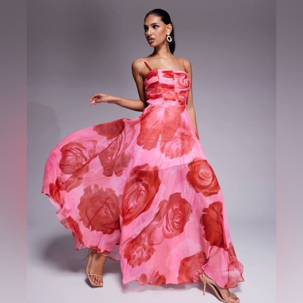 ASOS Ever New ruched body sheer maxi dress in red floral